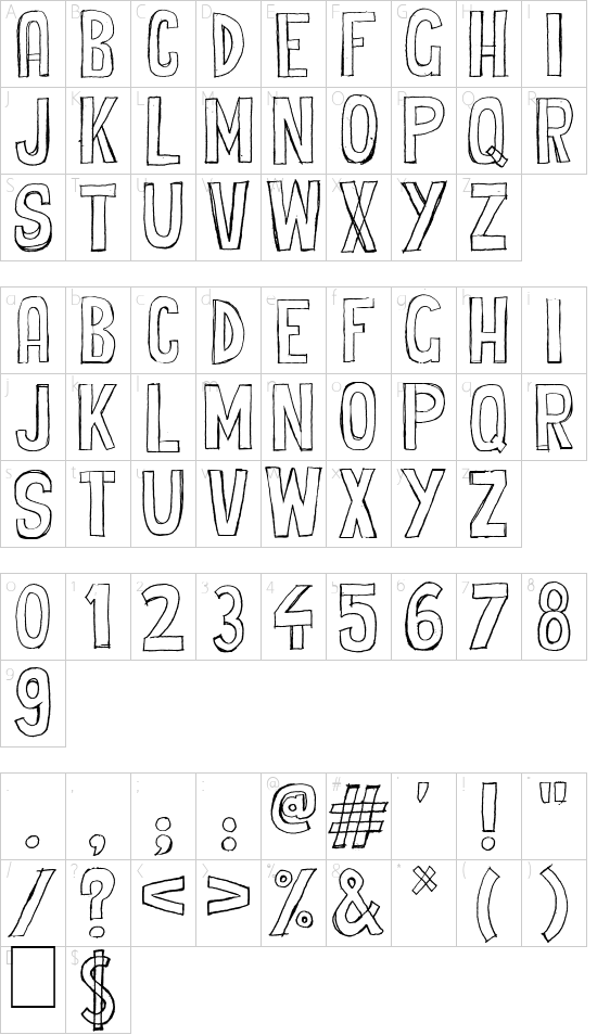 Cheap Potatoes font character map