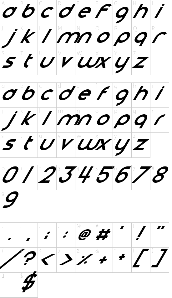 Smooth Circulars Italic font character map
