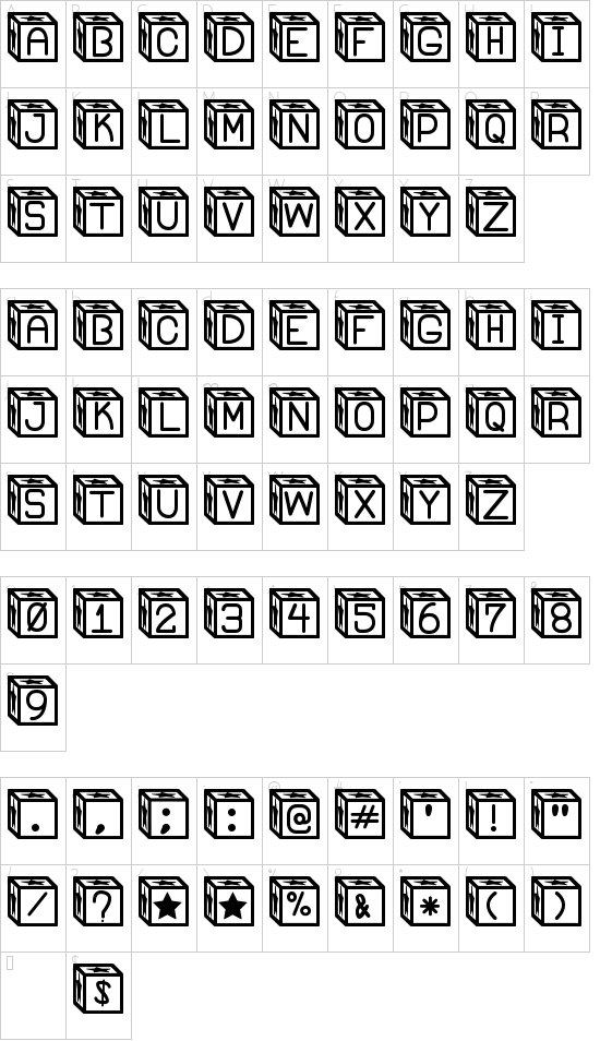 Blockys St font character map