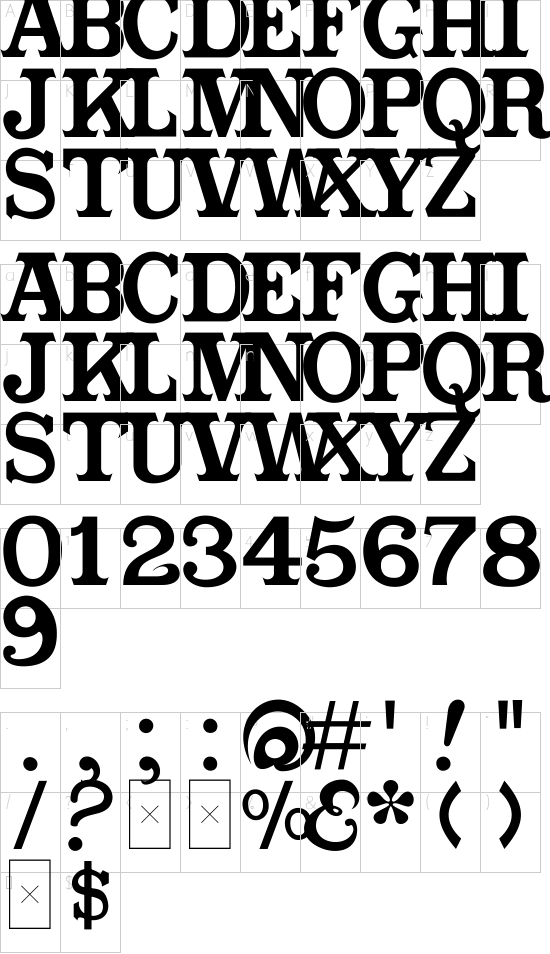 CabbagetownBook font character map