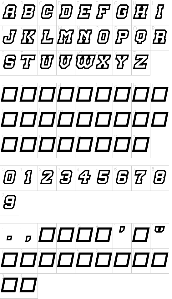 Master Droid font character map