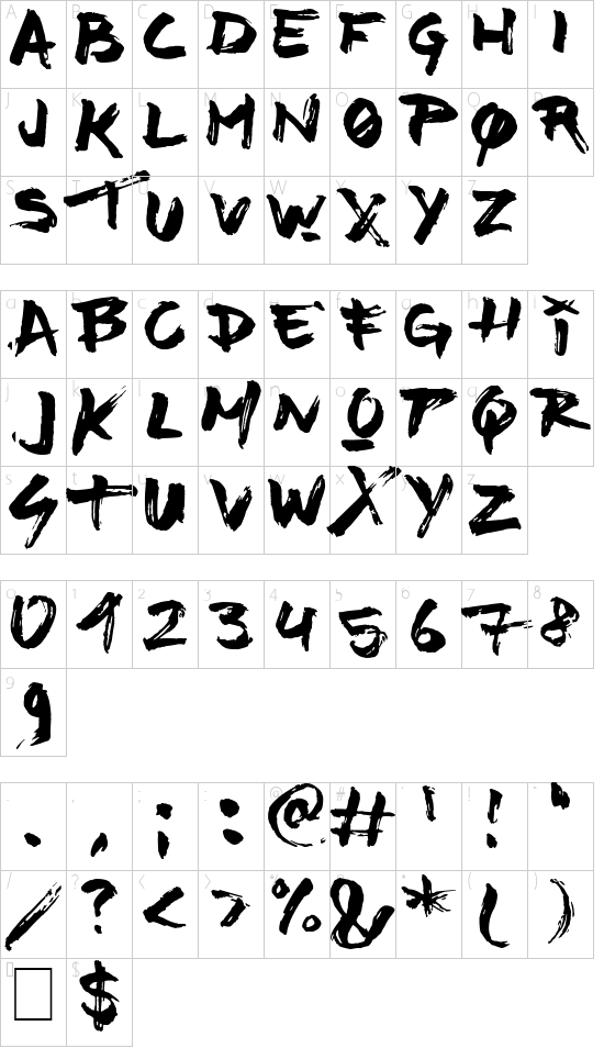Time Machino font character map