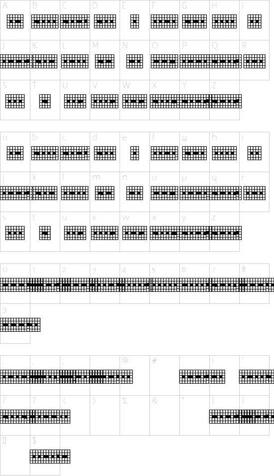 Pica Hole - 1890 Morse font character map