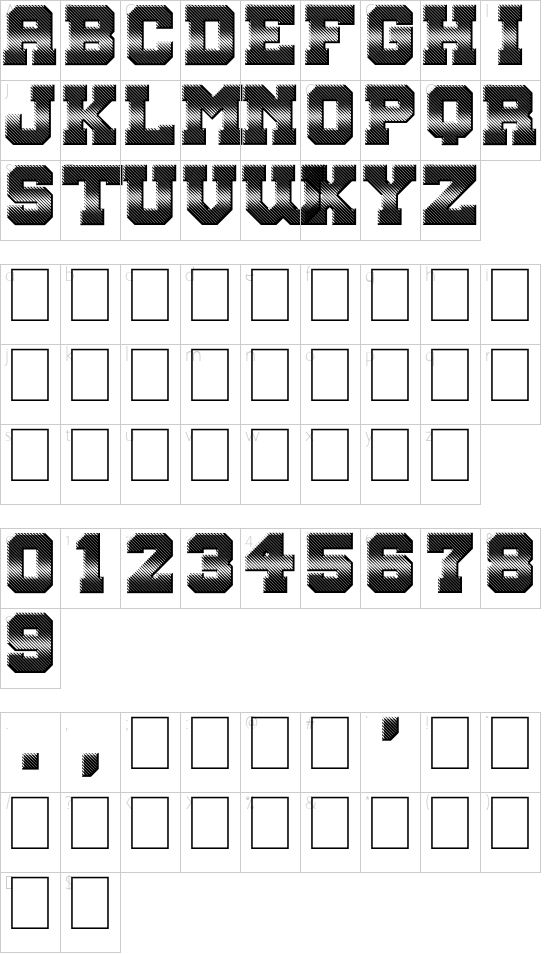 SciFi Movies font character map