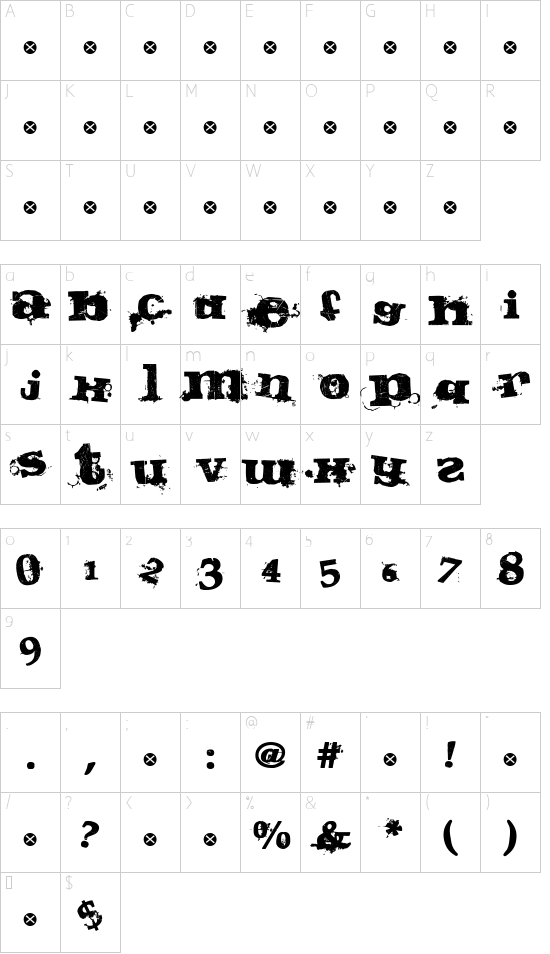 Guilty font character map