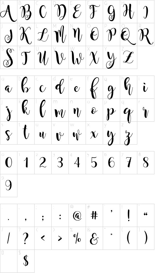 Magnolia Sky font character map