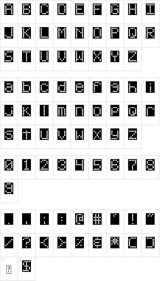 DJB Up on the Scoreboard font character map
