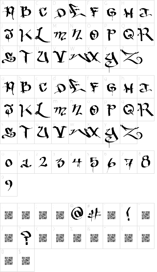 BakedTrains font character map