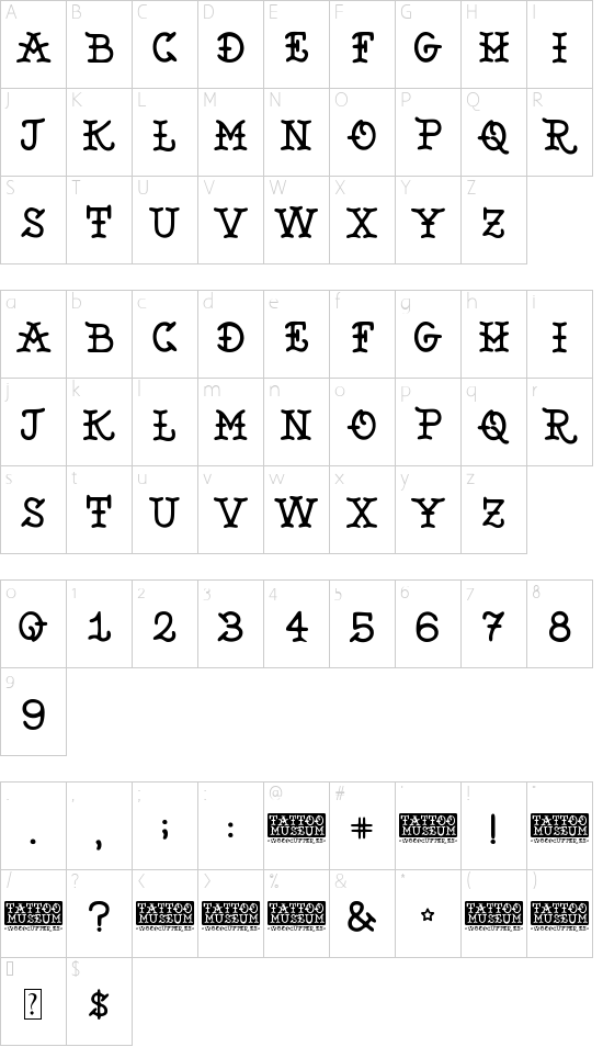 Tattoo Museum font character map