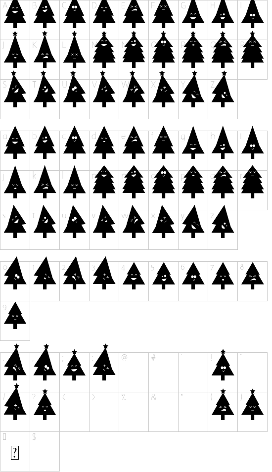 oh christmas ding font character map