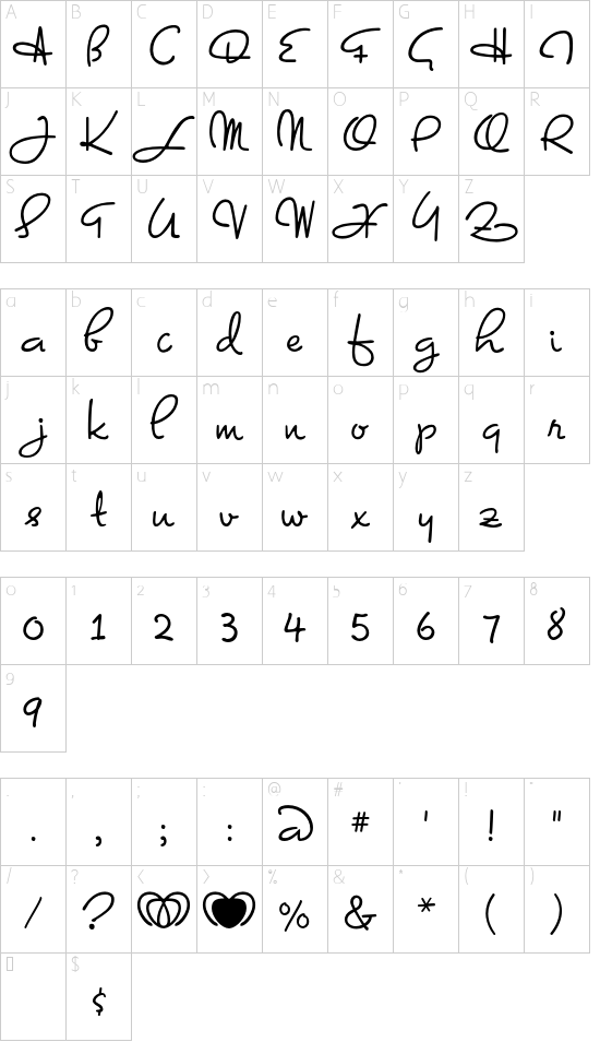 SVN-Dominique font character map