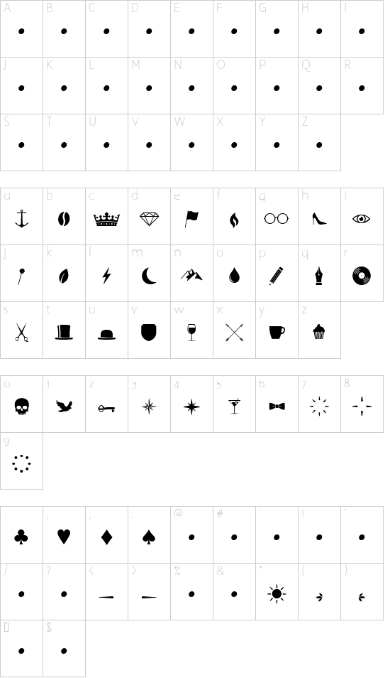 SVN-Fourth Extras font character map