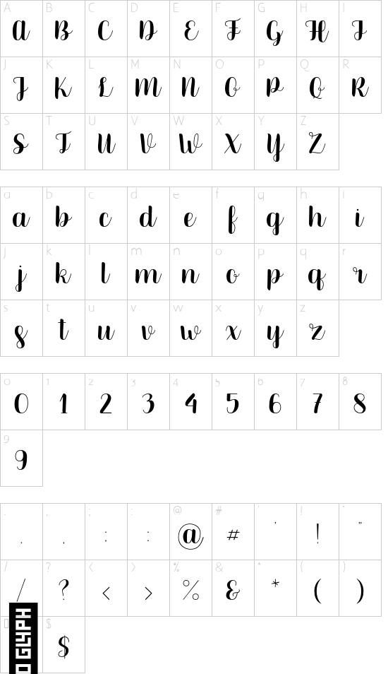 SVN-Gracia font character map