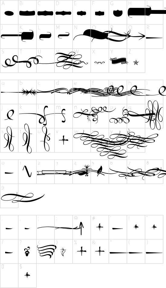 SVN-Mercury Script Ornaments Bold font character map