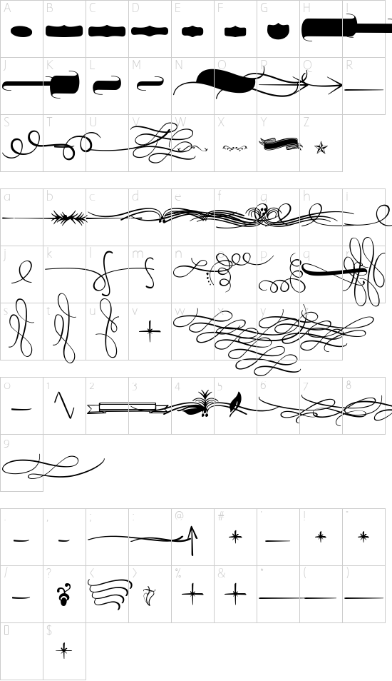 SVN-Mercury Script Ornaments Light font character map