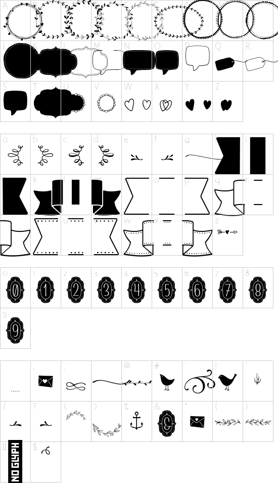 SVN-Storyteller Ornaments font character map