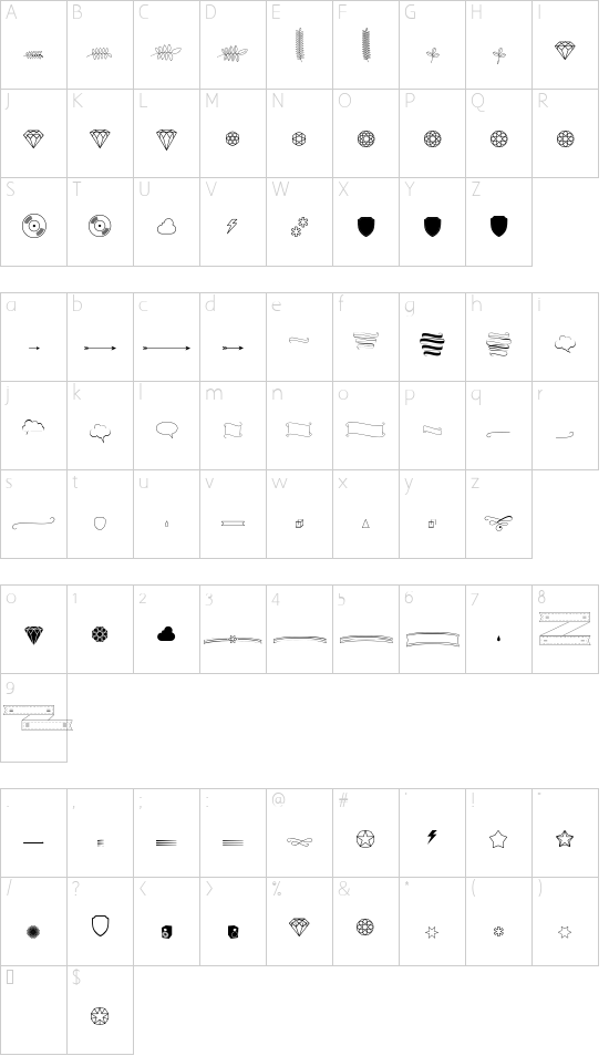 SVN-The Carpenter Pictograms font character map