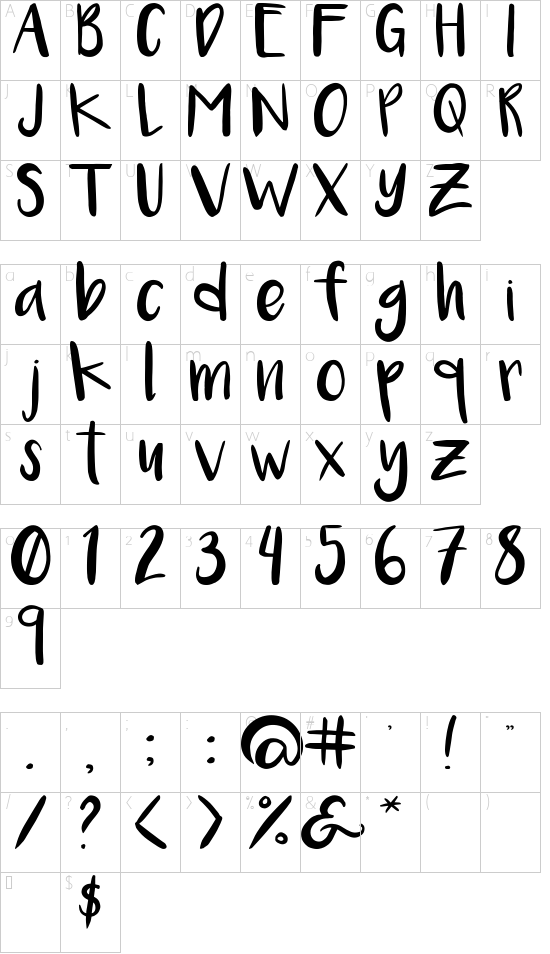 LNTH-Luna font character map