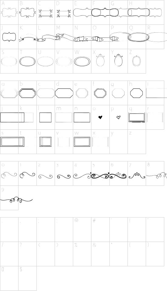 TALUHLA Borders font character map