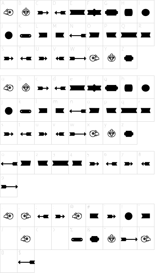 Pintanina Family Extra font character map