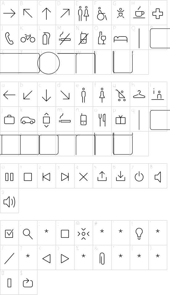 VL NettoIconsOT-Light font character map