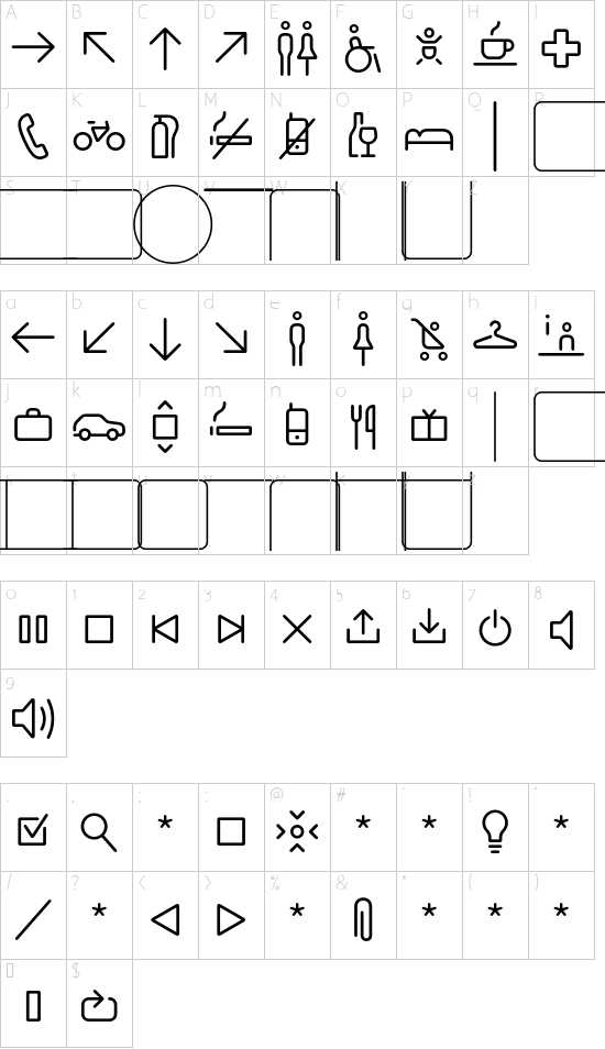 VL NettoIconsOT font character map