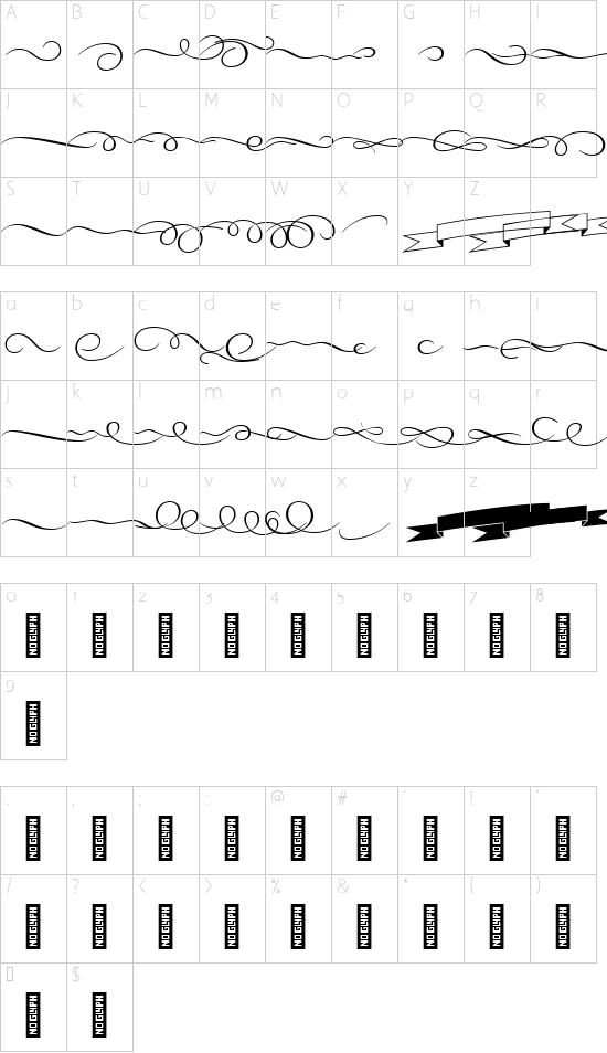 VL PretAPorterContrast Ornament font character map