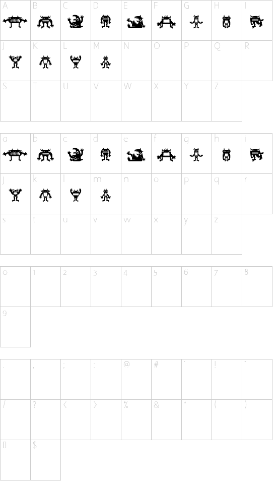 Monstra Regular font character map