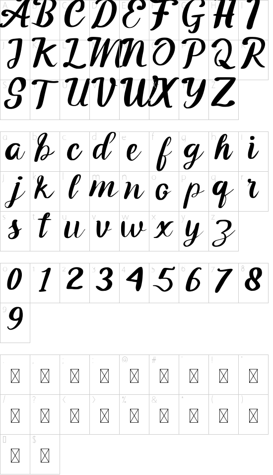 Flower White font character map