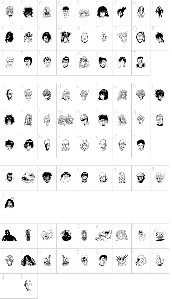 One Punch Man Painting font character map