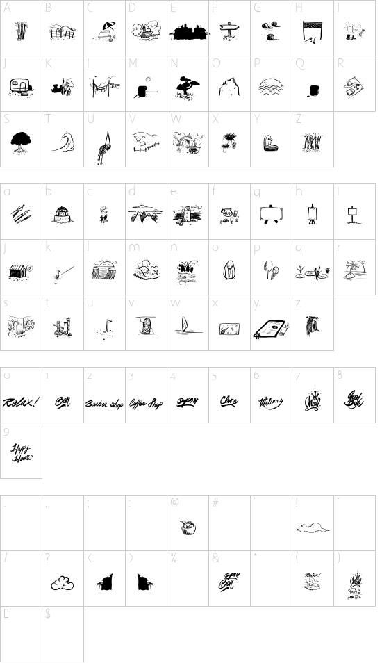 Dreambats_PersonalUseOnly font character map