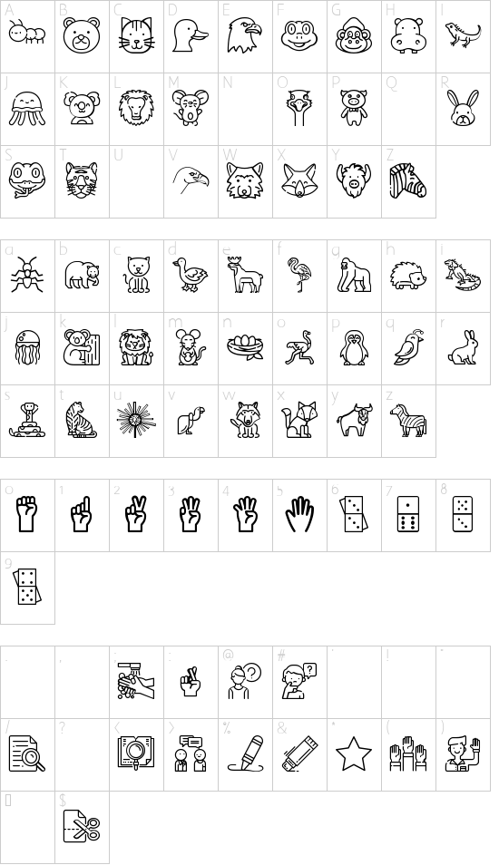 PhonicsAnimals2 font character map