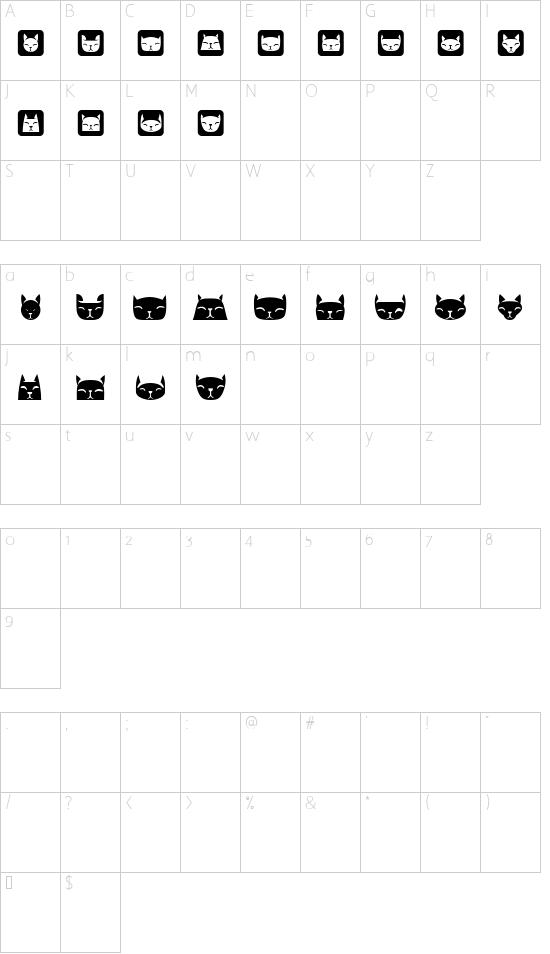 Various Cats Regular font character map