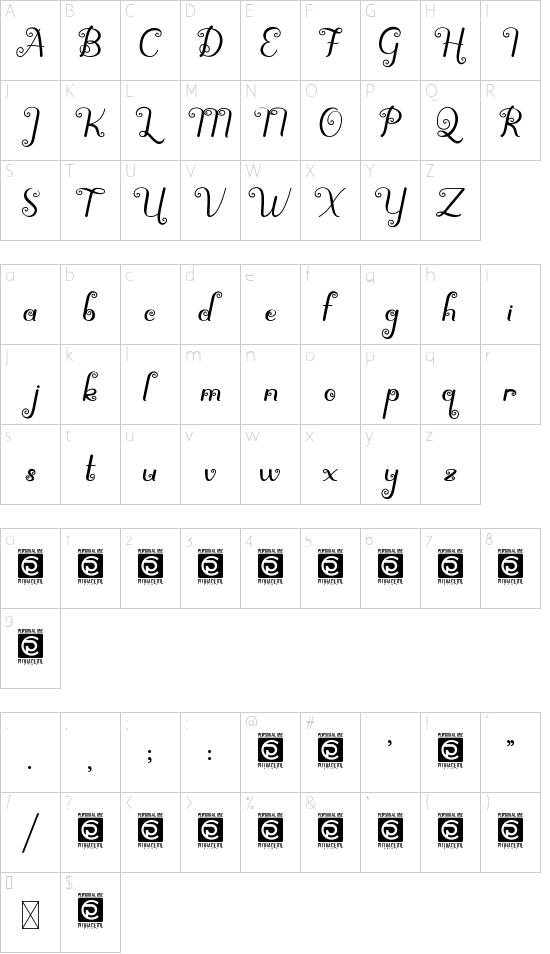 Spirly font character map