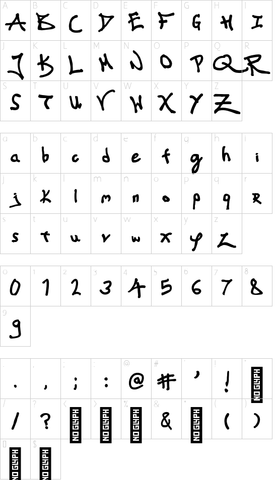 My Town font character map