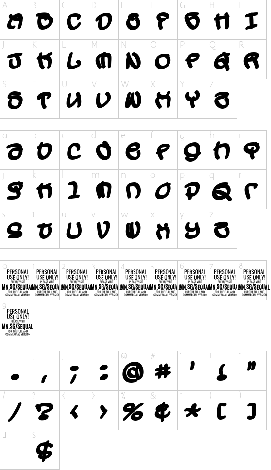 Sequal Black PERSONAL USE font character map