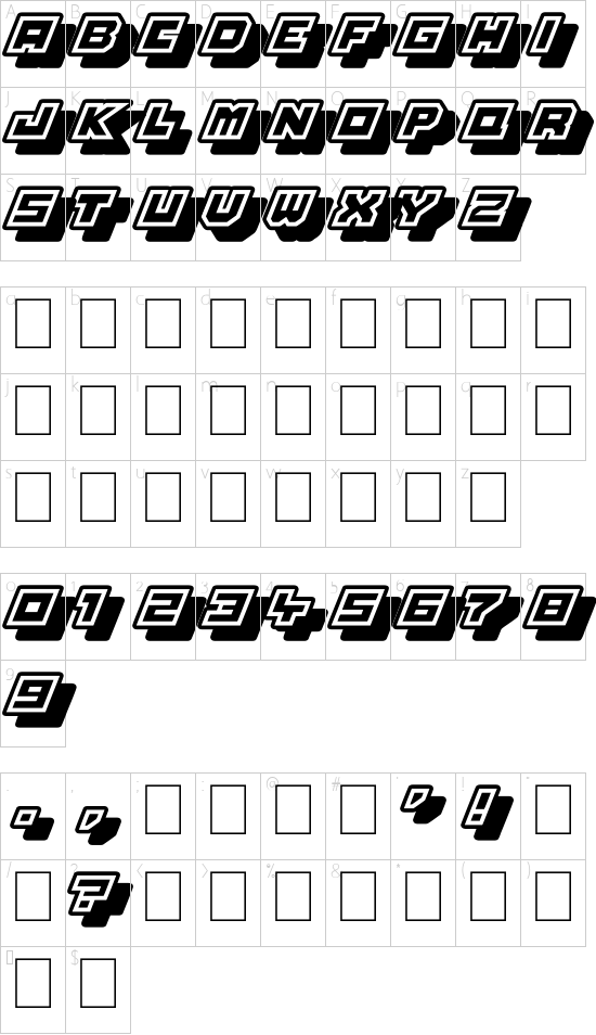 Platinum Sign font character map