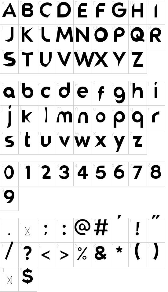 BURICK font character map