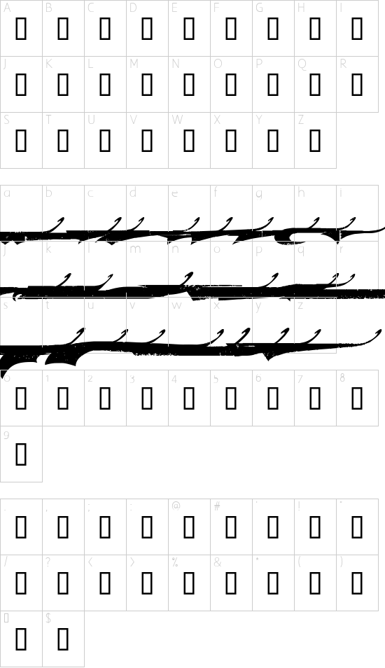 Marcelle Swashes font character map