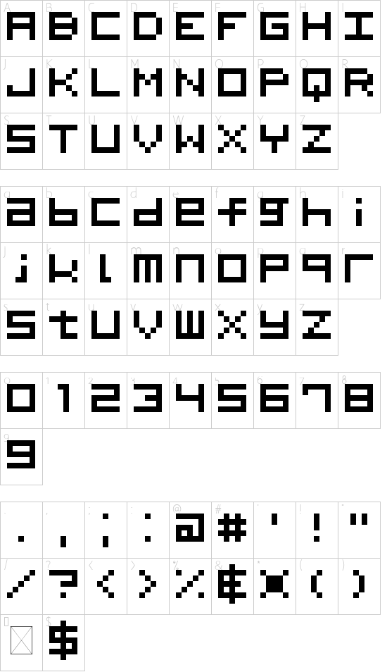 Reblinking Regular font character map