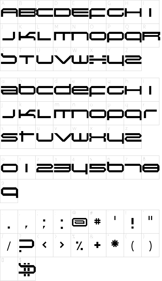 Induction font character map