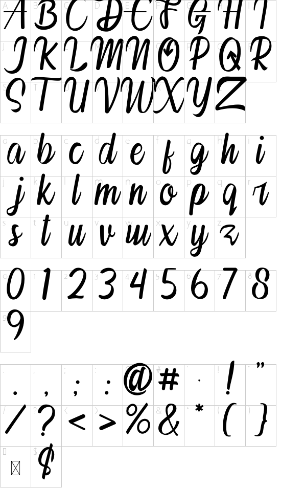 Fresh Drink font character map