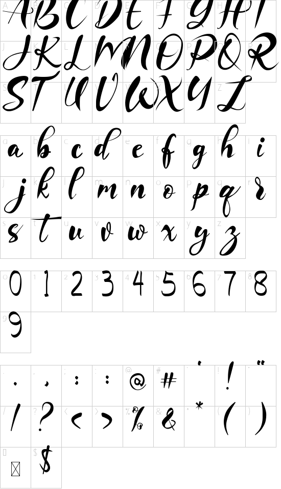 Imaginational font character map