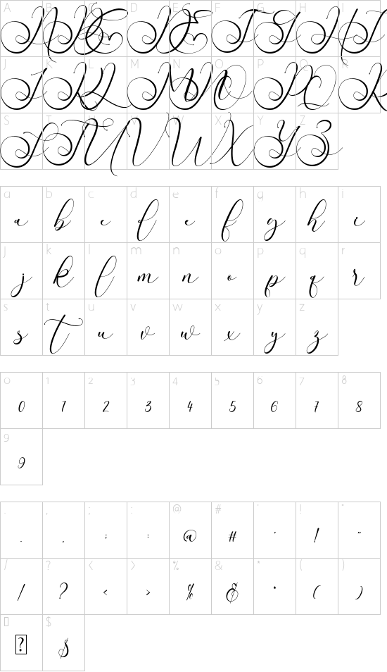 Rithey font character map