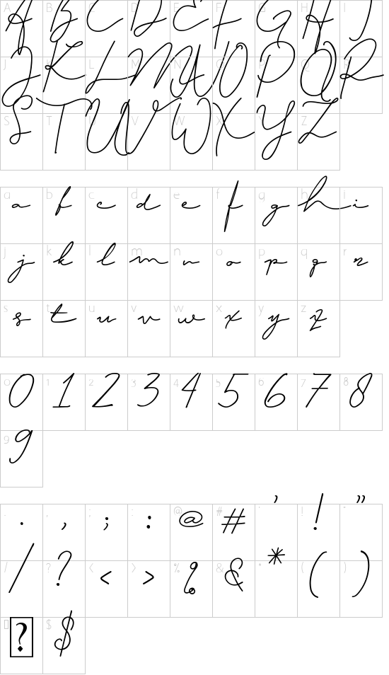 The Yoshi font character map