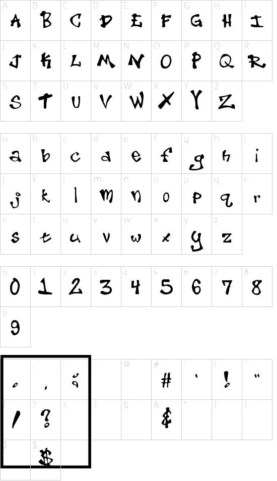 Put Another One In font character map