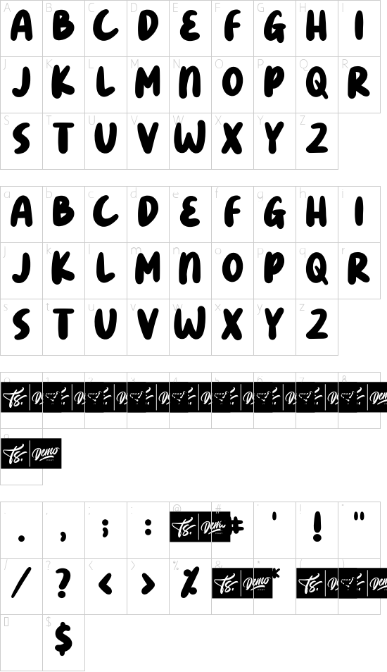 Bholu Bold font character map