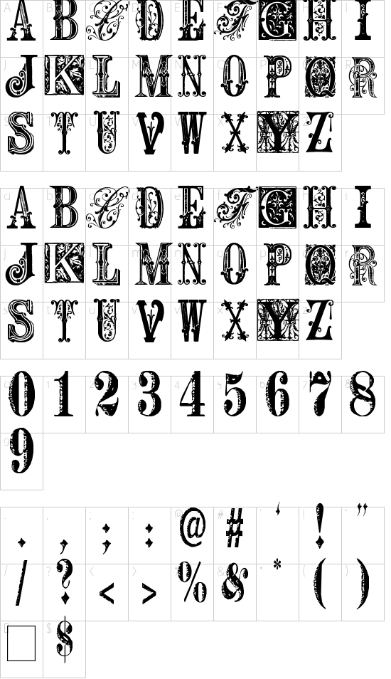 Rage font character map