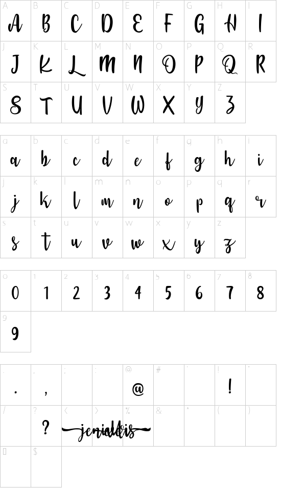 Jennifer Ellis font character map