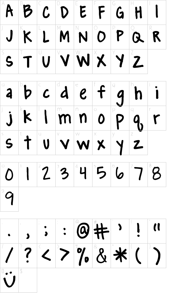 Pea Angedawn font character map